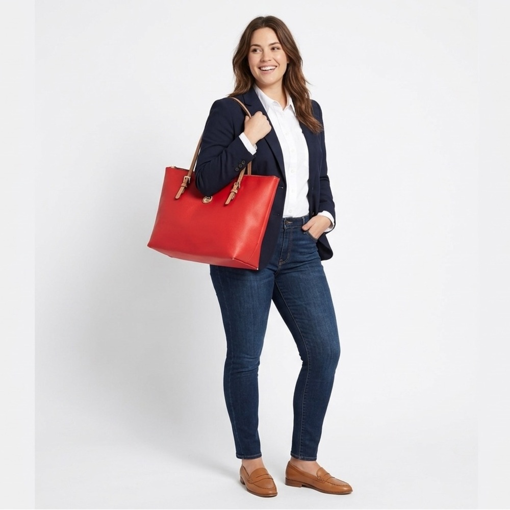 ✅ Tommy Hilfiger Red & Tan Julia Tote - Excellent Condition